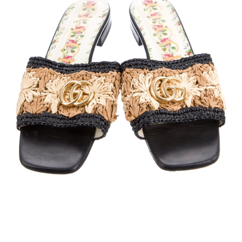 Gucci Black and Tan Raffia Sandals size 40